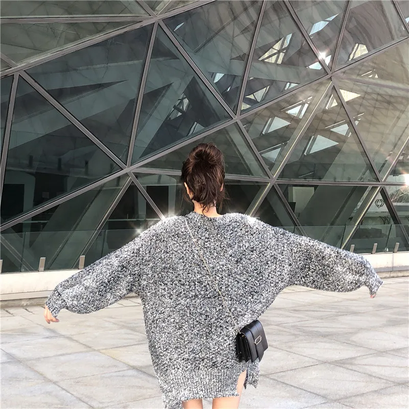 Cakucool 2020 Sweater Women Pull Femme Asymmetric Design Shiny Silver Lurex Christmas Korean Oversize Mid Long Jumpers | Женская одежда