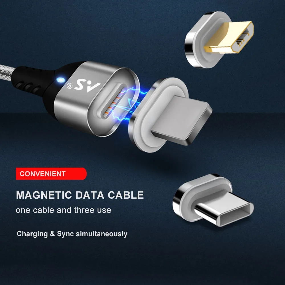 Магнитный кабель A.S, микро usb type C, супер быстрая зарядка для телефона, микро usb type-C, магнитное зарядное устройство usb c для iphone, huawei, xiaomi, для передачи данных