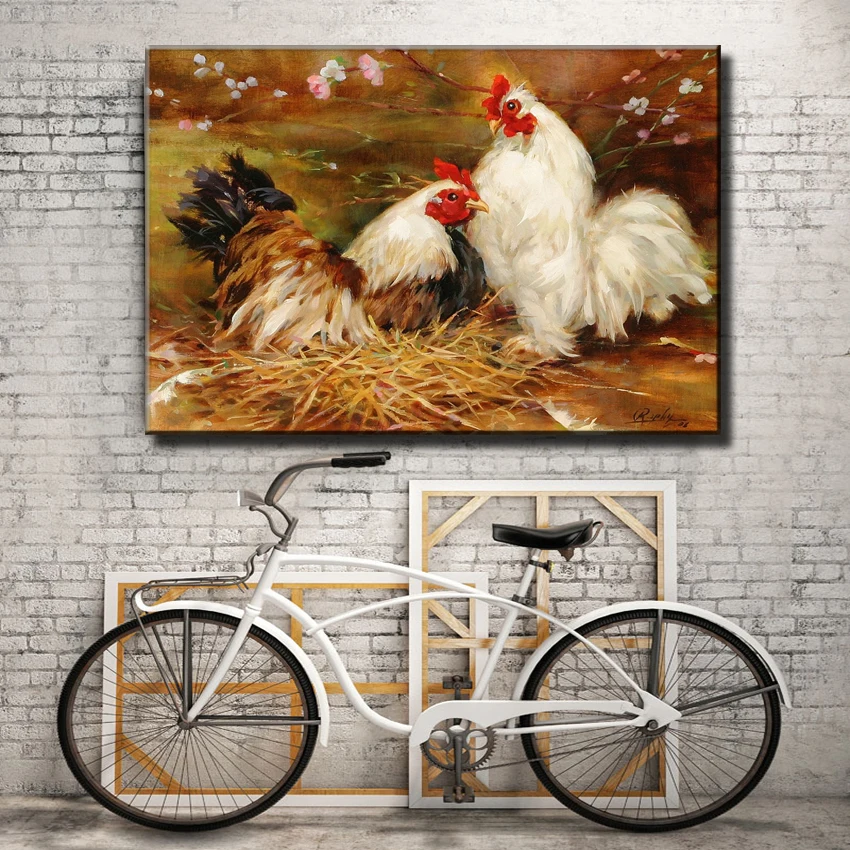 Животное в пасторальном стиле пейзаж курятника картина маслом печать на холсте
