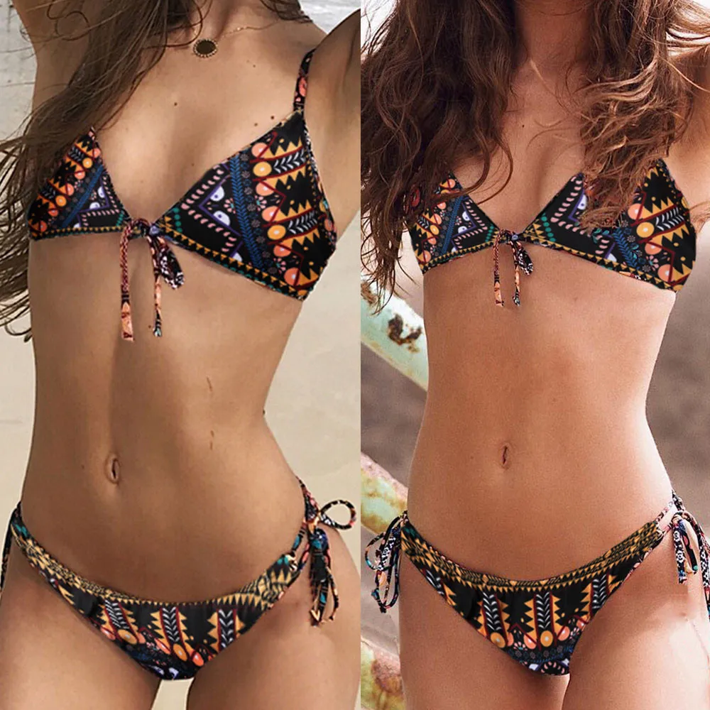 CHAMSGEND Women bikini 2019 sexy Print Bandage Bikini Set Push Push-up Bra Swimsuit Bathing Beachwear swiming women girls | Женская