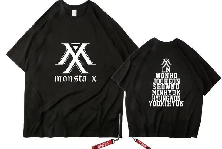 Monsta x all member name летняя черная футболка с круглым вырезом для фанатов kpop