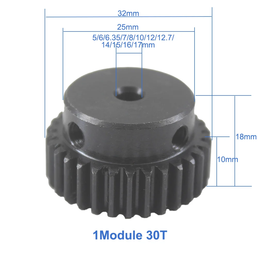 

Gear Wheel Pulley 1Module 30T 45Steel Rc Pinion Gears Wheel 5/6/6.35/7/8//12/12.7/14mm Bore Mould 1 30Teeth Spur Gear Pinion