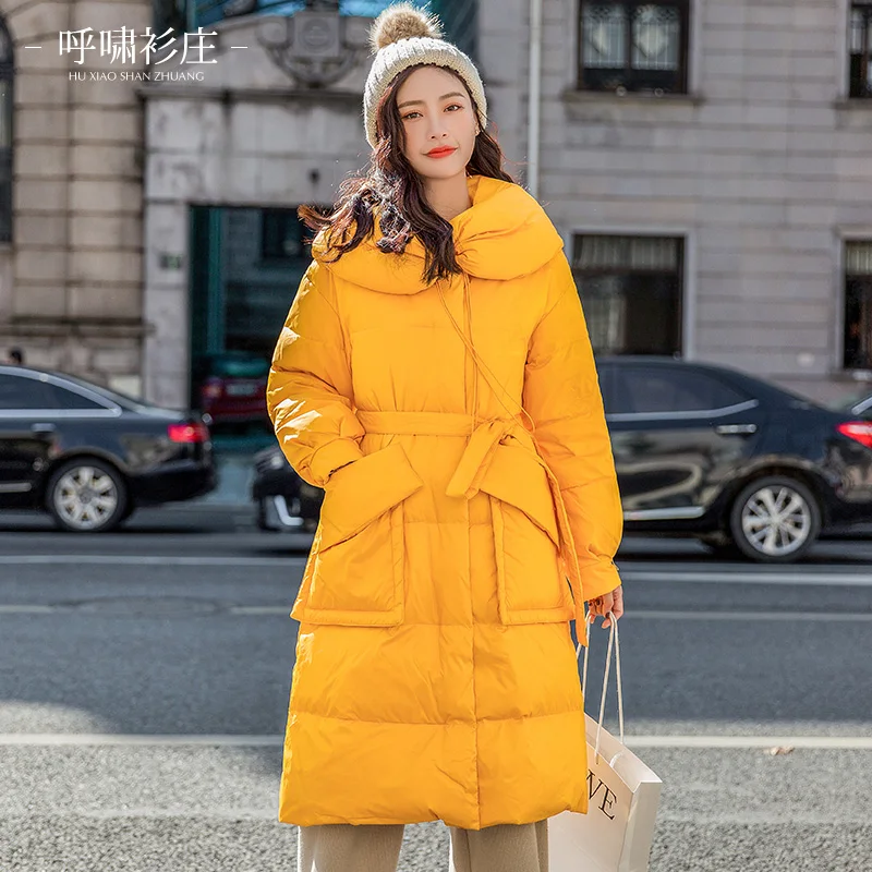 2018 Новый женский зимний пуховик с длинным диким поясным ремнем утолщенное выше