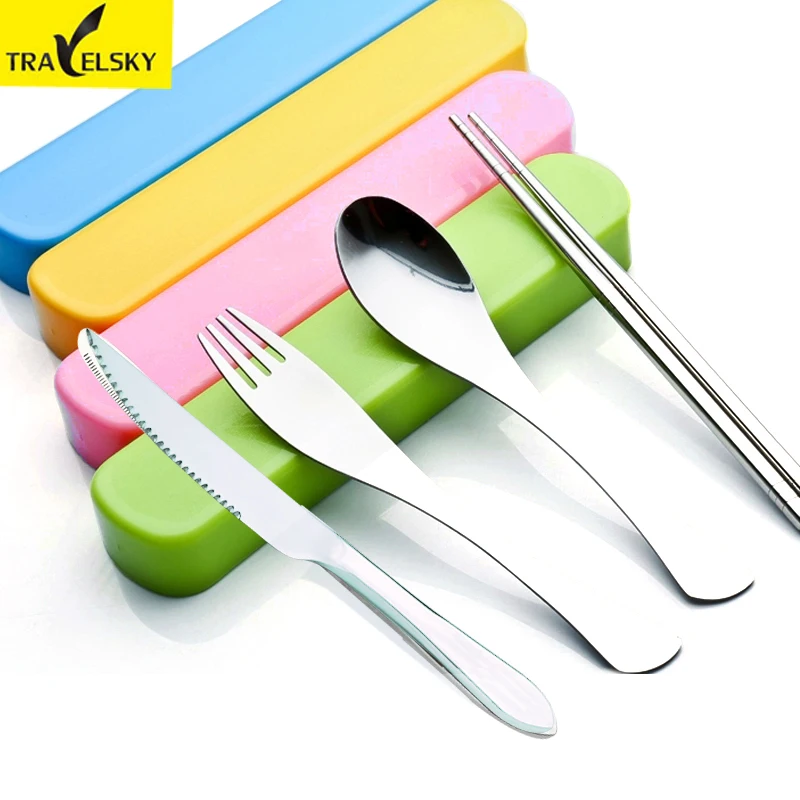

Stainless steel tablewear with Forks, spoons, chopsticks, knife 4 in one eco-friendly portable lunch tablewear 16904