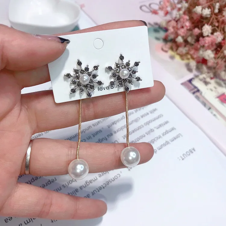 Снежинка серьги с кисточками 925 Серебряный столб гипоаллергенный fadeless модные