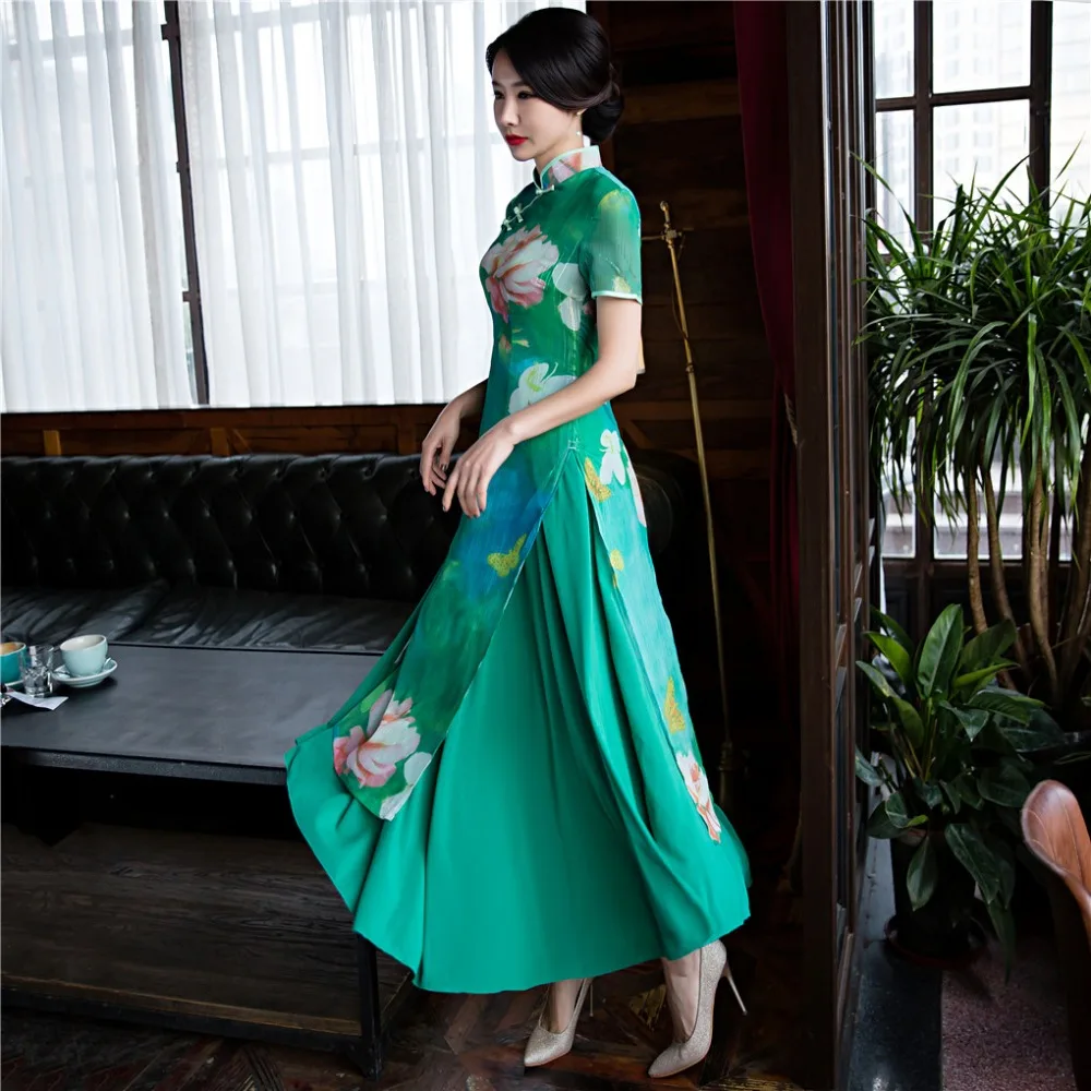 Женское платье Ципао традиционное длинное с цветочным принтом|ao dai|ao dai dressesvietnamese
