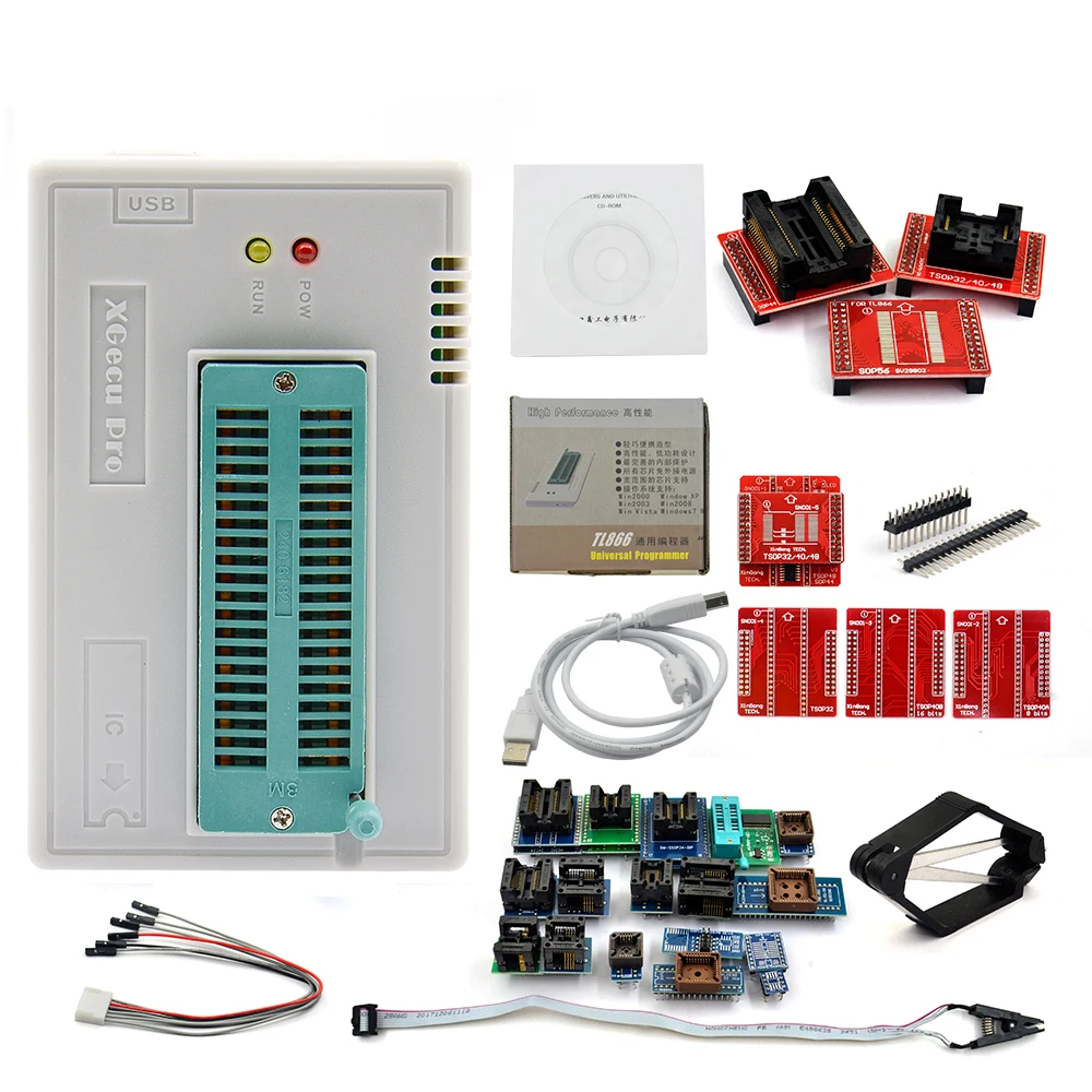 Оригинальный TL866II tl866ii плюс программист + 25 разъем адаптера зажим SOP8 1 8 V nand flash 24 93