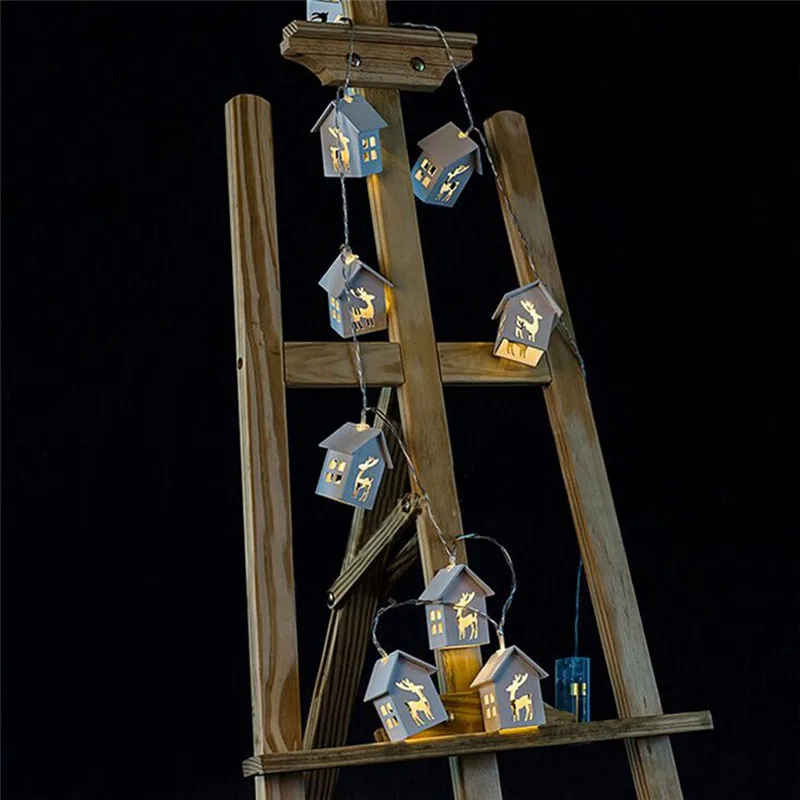 10LED гирлянда с деревянным домом олень строка светильник номер Декор Свадебная