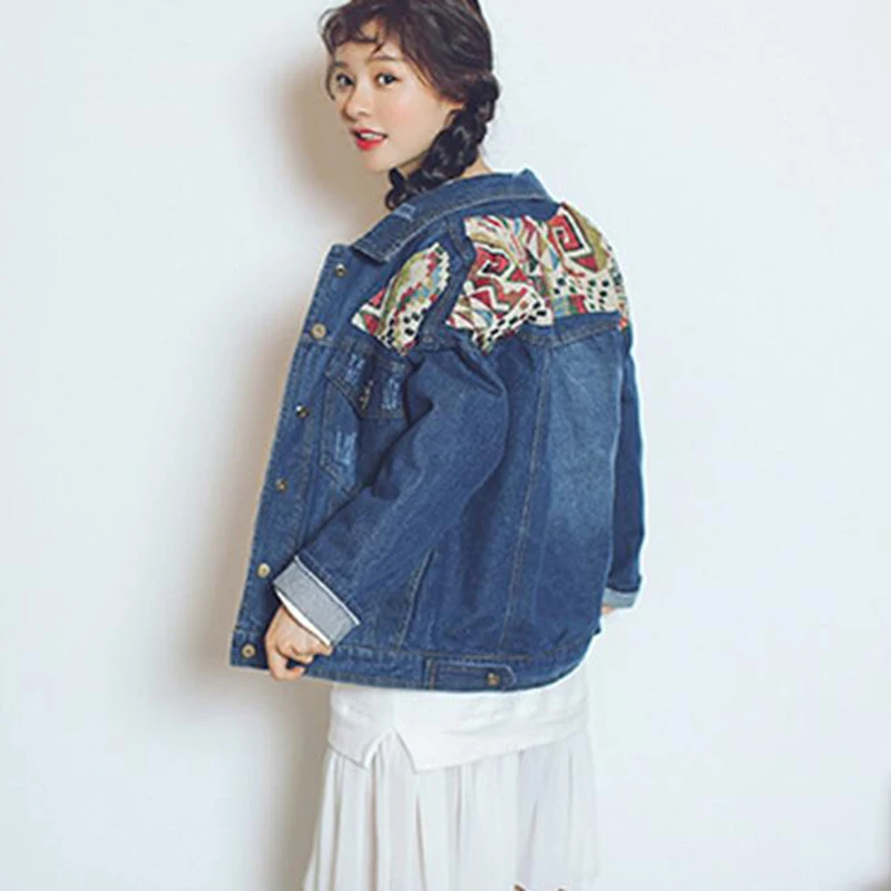 Мода Весна Осень Джинсовая Куртка 2017 Новых Женщин Лоскутное Джинсы Куртки Vintage