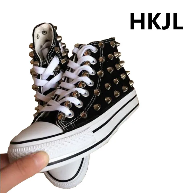HKJL/Новинка 2019 креативная парусиновая обувь на платформе с заклепками плоской