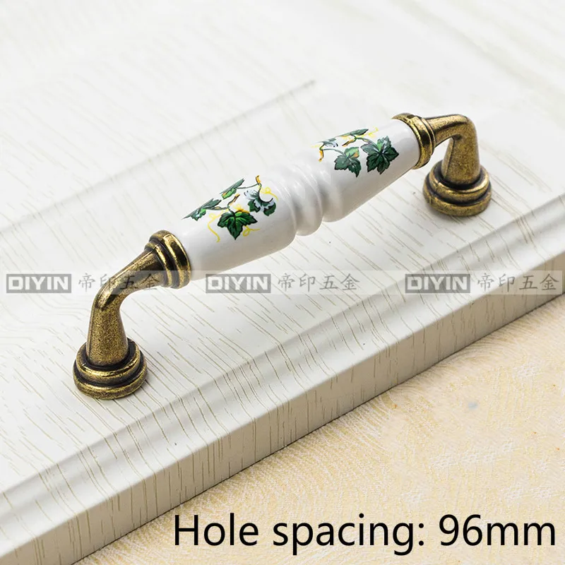 Green CC96MM Старинная коричневая Цветочная красная листовая керамическая стойка для обуви ручки сельская мебель для спальни ручка шкафчика дверного ящика - Цвет: Green CC96MM