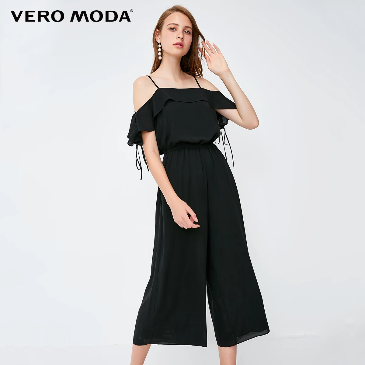 Vero Moda New Women's Ruffled Trims Shoulder Straps Wide-leg Jumpsuit | 318344506