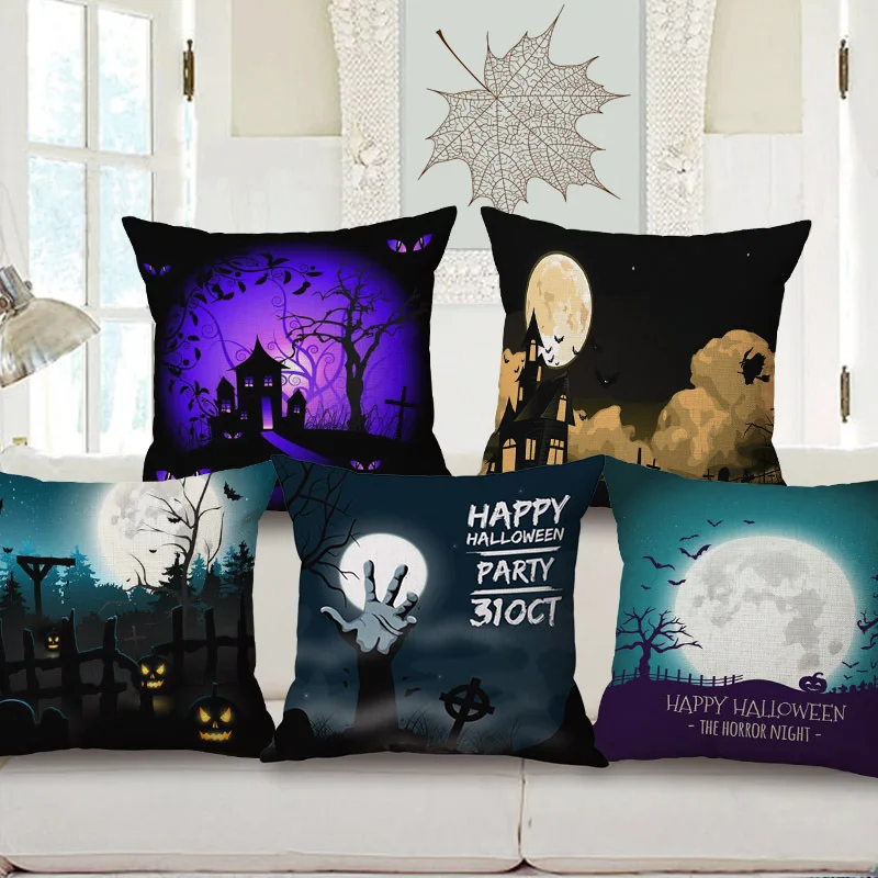 

Decorative Cotton Linen Cushion Cover 45X45Cm Capa de Dlmofada Sofa Bedding Throw Pillow Case Halloween Topic Horror Night
