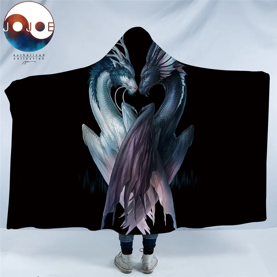 Yin and Yang Dragons черное одеяло с капюшоном от JoJoesArt 3d животное для взрослых детей шерпа