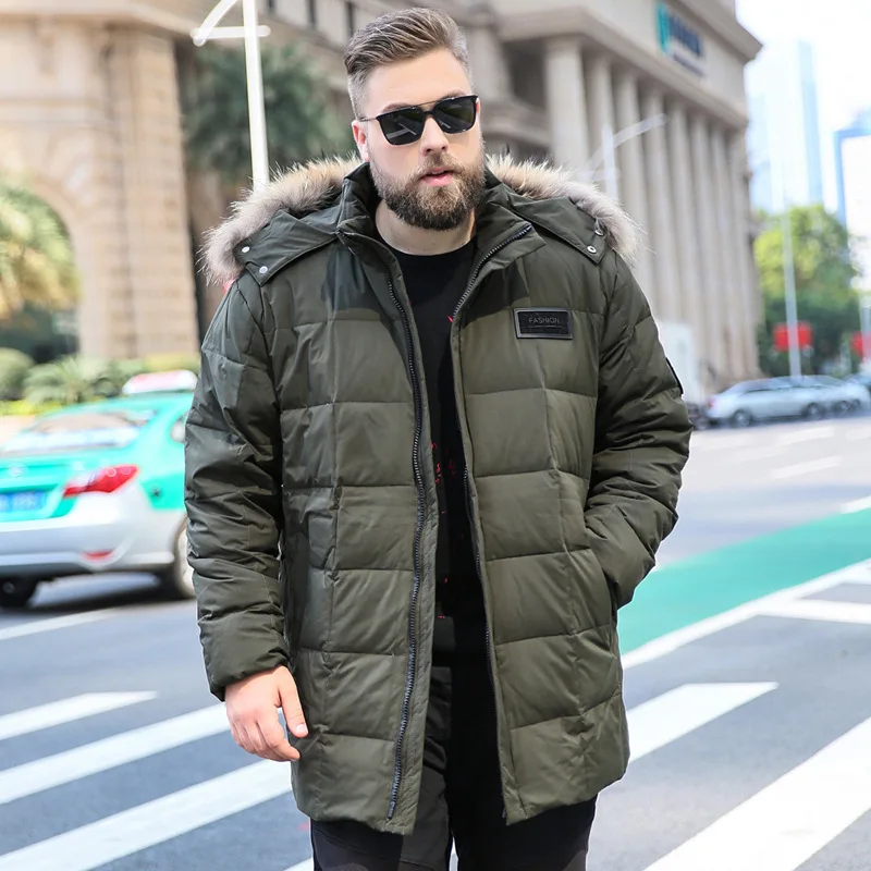 

2018 Men's Thick Large size Hooded Short Fur Collar Cotton Coat Autumn and Winter Collar Men's jacket Color Black / Green