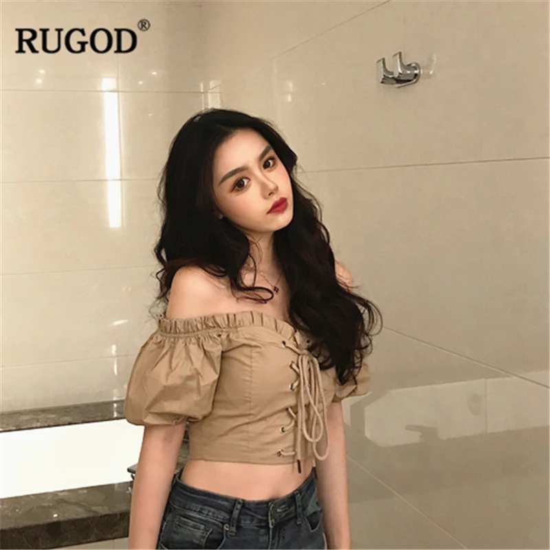 RUGOD 2018 Сексуальная Блузка с открытыми плечами пышными рукавами на шнурке