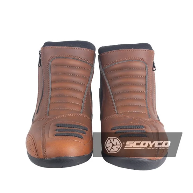SCOYCO Leather Motorcycle Boots Men's Moto Vintage Ankle Breathable Bota Biker Shoes Motocross |