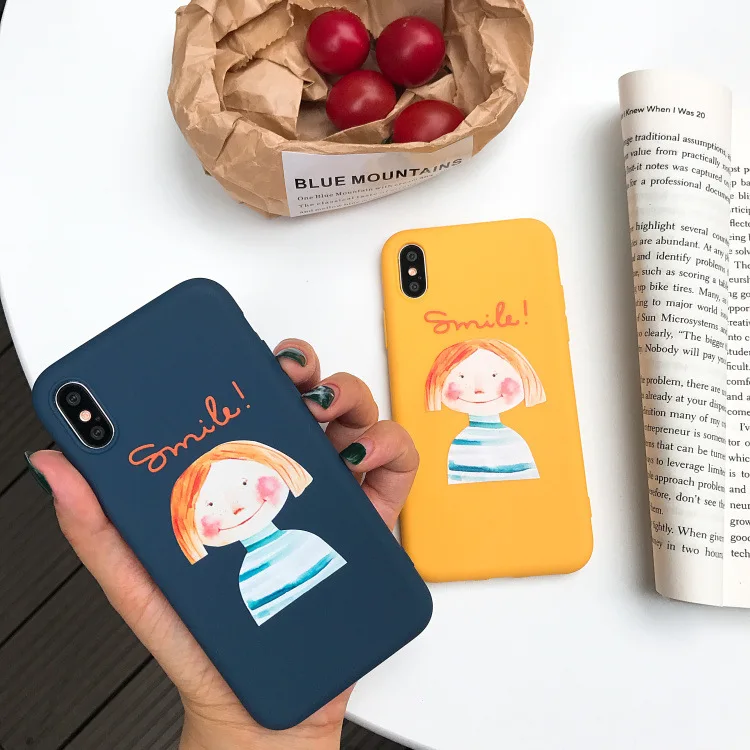 Мультфильм ручная роспись улыбающаяся девушка желтый синий для iphone X XR XS Max 6 S 7 8 Plus