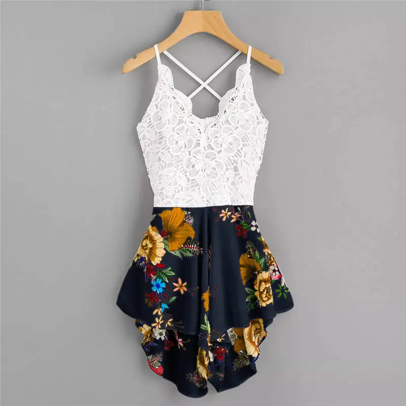 Женский комбинезон с бантом на спине кружевной цветочным рисунком однотонный 661R4