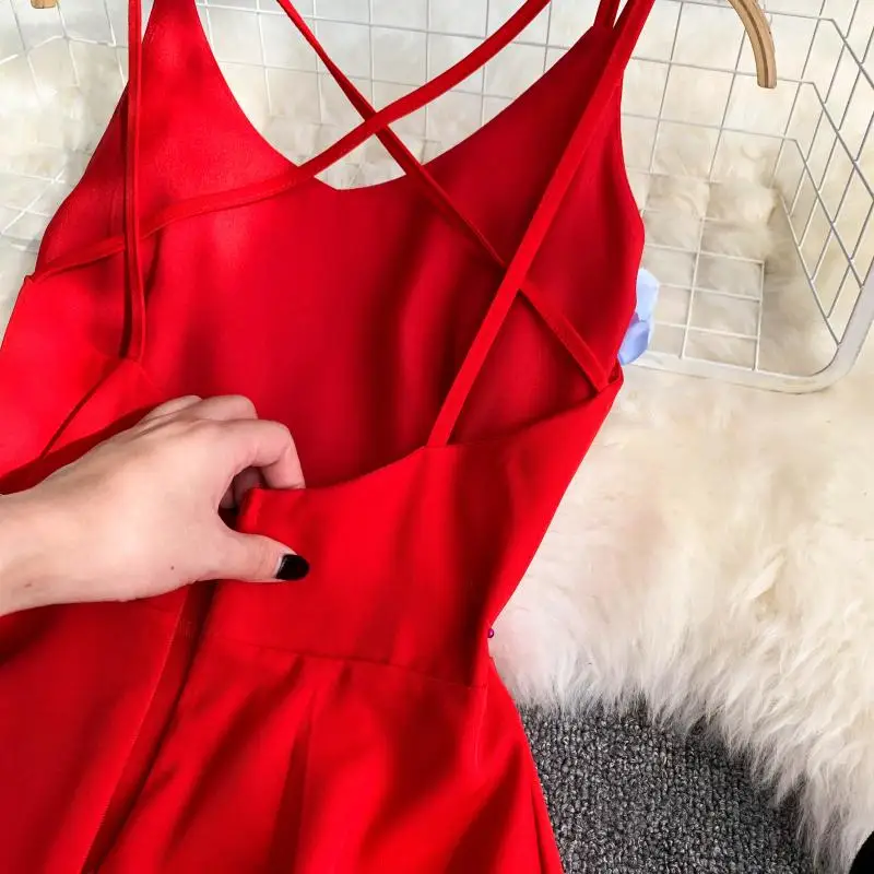 Летнее платье праздник стиль сплошной цвет sexy V Открытые крест с открытой спиной