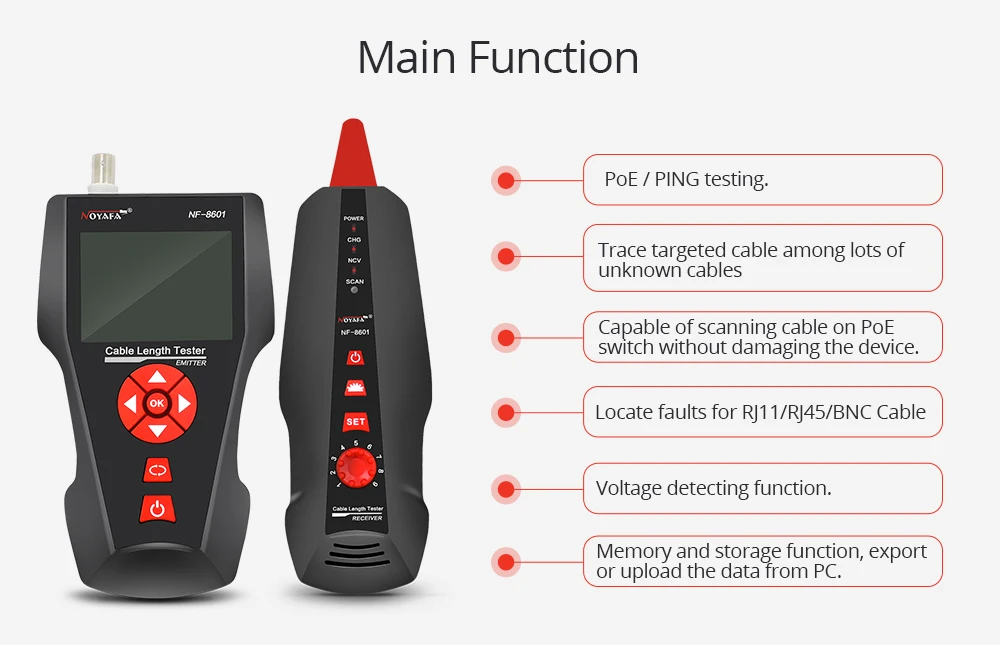 Noyafa NF-8601W RJ45 LAN Сетевой кабель тестер для BNC PING POE RJ11 телефонная линия провода трекер диагностики тональный детектор