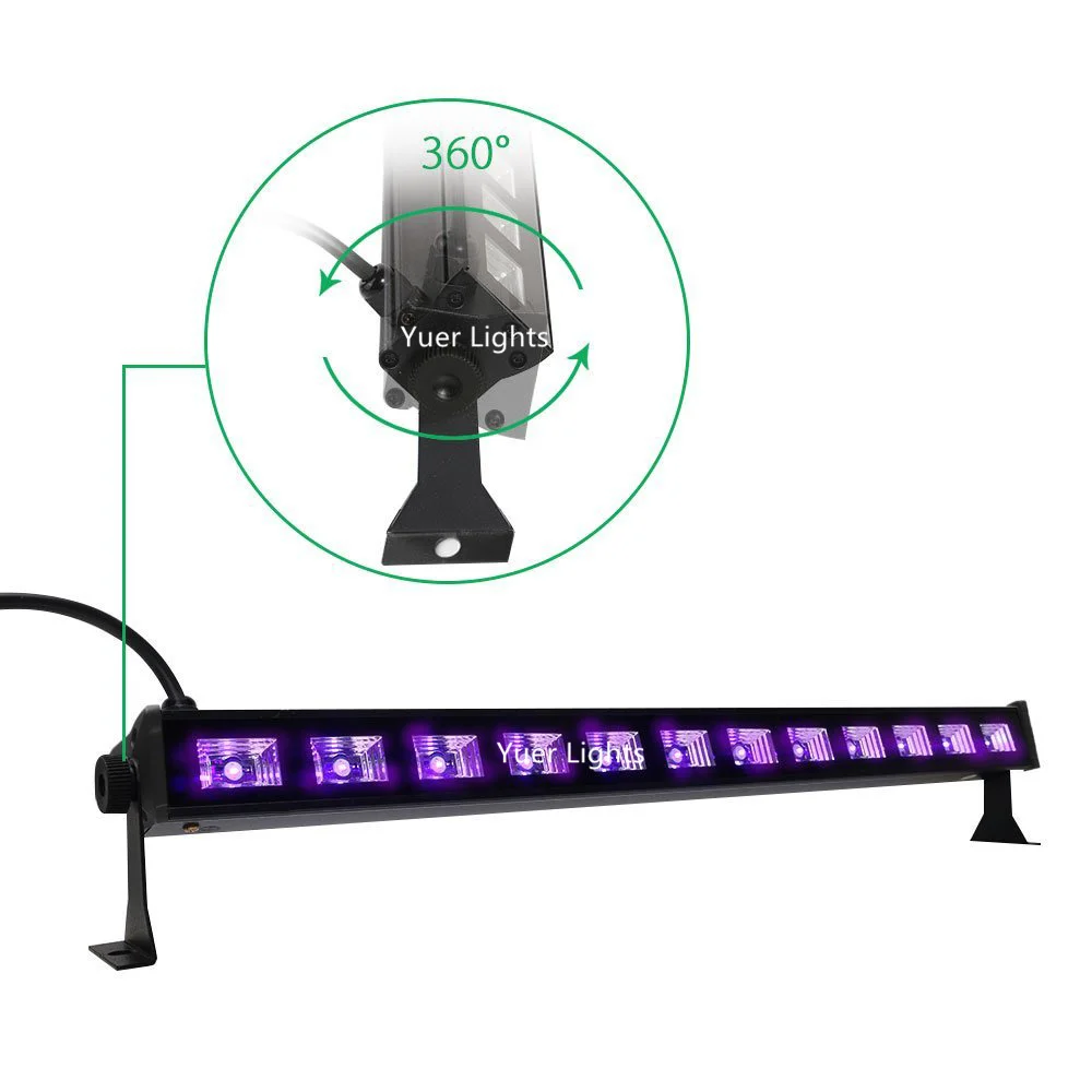 구매 UV LED 바 블랙 조명 12x3w 벽 워시 조명 할로윈 글로우 파티 호텔 클럽 DJ 무대 블랙라이트 기숙사 파티 블랙 컬러