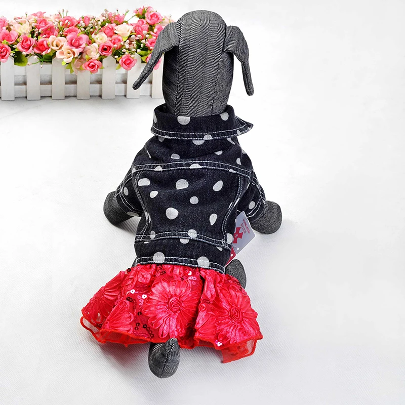 Одежда для собак Джинсовая юбка с кружевным леопардовым принтом платье питомцев