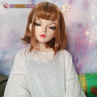 Tian-04Female Sweet Girl Resin Half Head Kigurumi Mask With BJD Eyes Cosplay Japanese Anime Role Lolita Mask Crossdress Doll