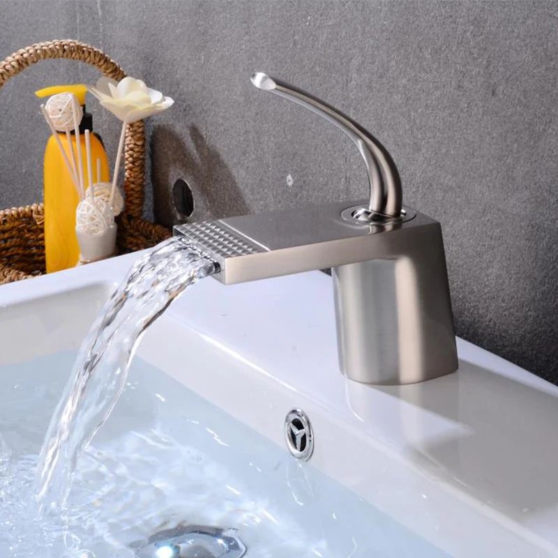 Azeta Modern Basin Faucet Brass Chrome Bathroom Waterfall Tap Deck Mounted Washbasin Mixer Single Handle AT8889 | Обустройство дома