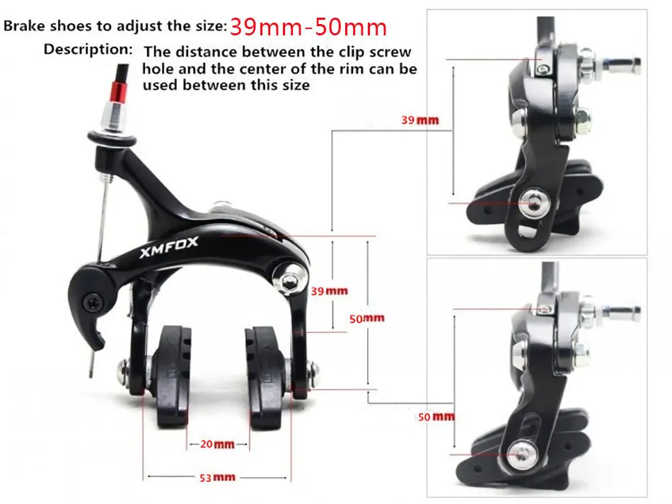 XMFOX-2.1 Road Brake Dual Pivot Bike Aluminum Side Pull Caliper Brake Front Rear Brake Road Racing Bicycle Brake Accessories