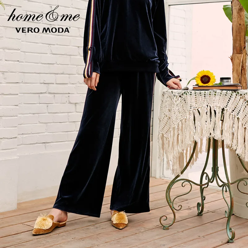 Navy Vero Moda новые спортивные штаны женские женские полосатые бархатные широкие повседневные брюки | 3184R2501 - Цвет: Navy