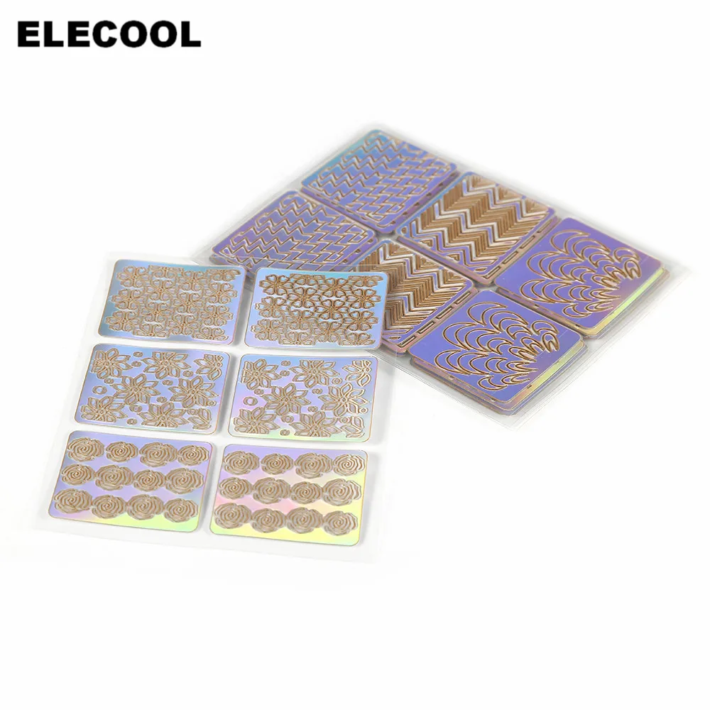 ELECOOL 6 шт. дизайн ногтей, полый трафаретная наклейка лак гель 3D печать штамповки изображения наклейки Красочные Руководство Шаблон