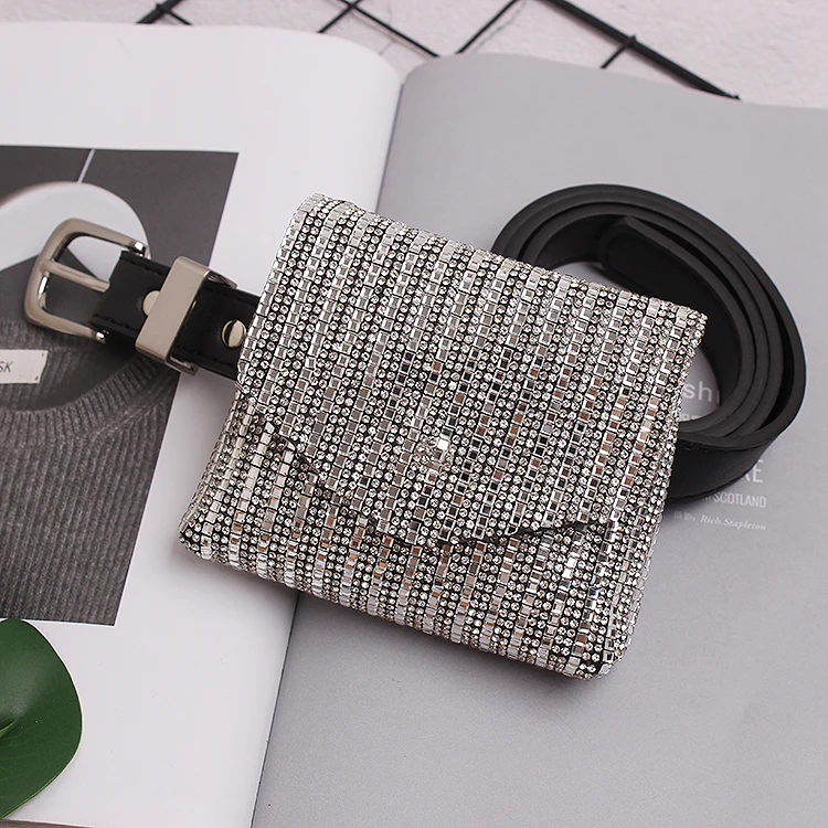 Bling Mini Fanny Pack Fashion Rhinestone Waist Belts With Bag Elegant Ladies Street Long Chain Crossbody Money Fanny Bags