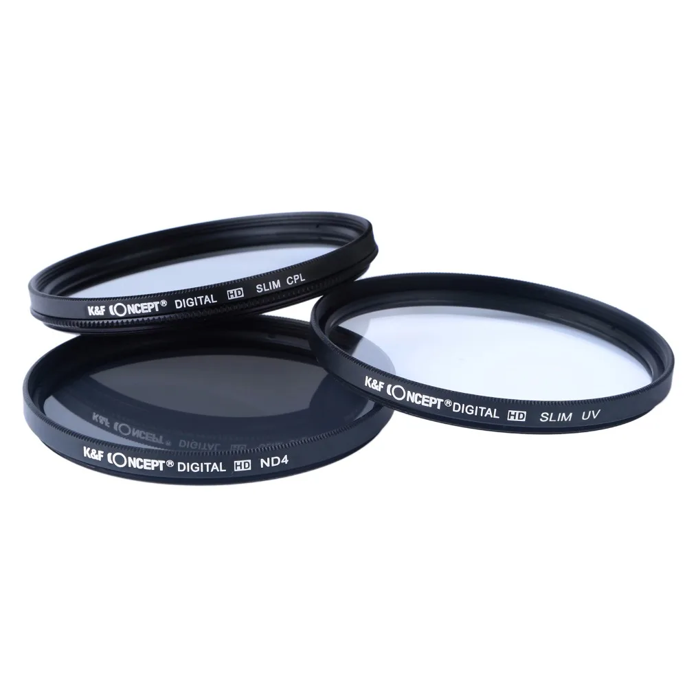 K& F концепция UV+ CPL+ ND4 наборы фильтров для объективов+ чехол для фильтров/сумки 52 мм 58 мм 62 мм 67 мм 72 мм 77 мм для Nikon Canon sony Pentax DSLR камеры