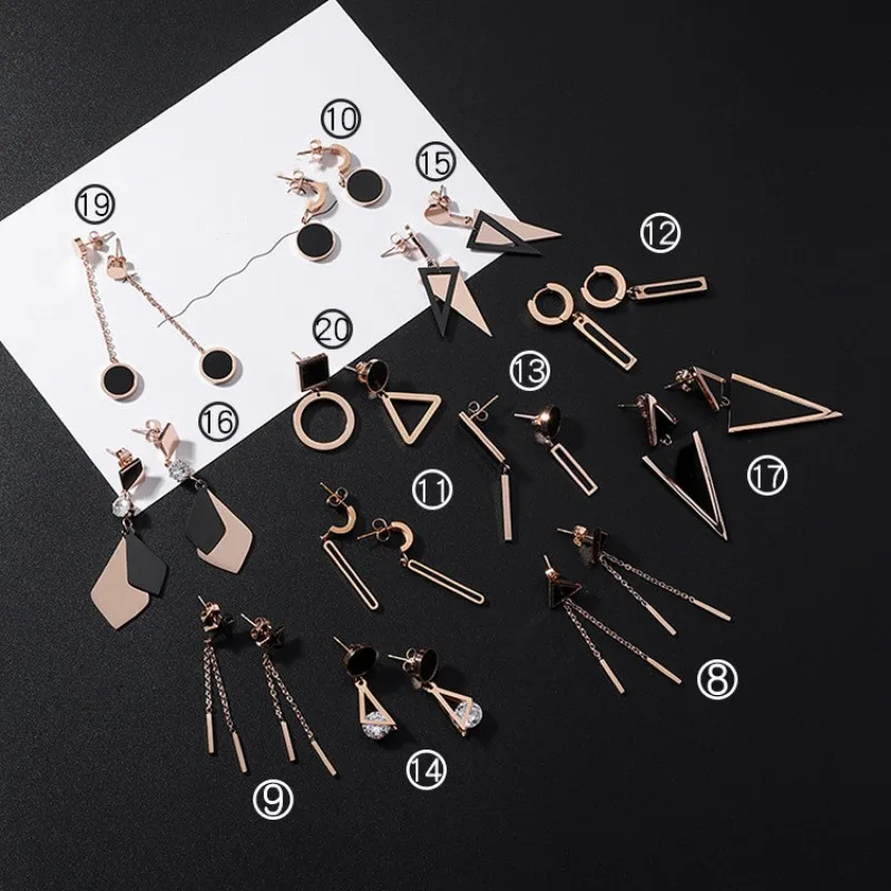 E162.Women earrings.Simple long tassel titanium steel earrings with triangular round geometric | Украшения и аксессуары