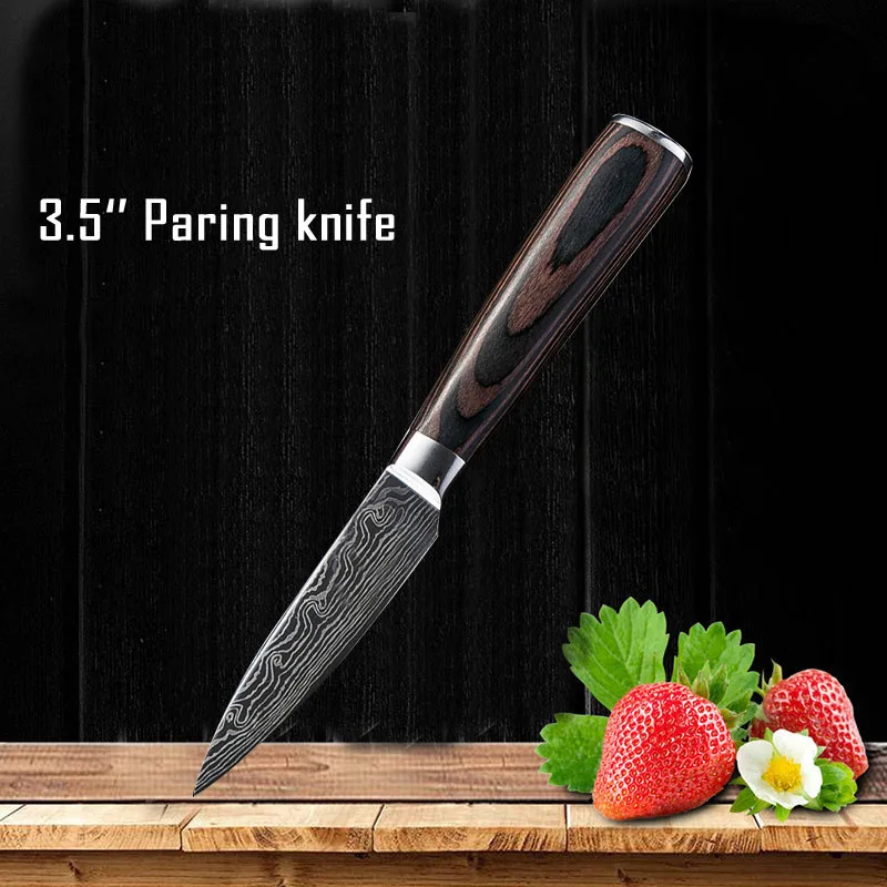 3.5inch Paring knife Набор кухонных ножей лезвия из нержавеющей стали Дамасские лазерные наборы шеф-ножей Santoku инструменты для приготовления пищи Кухонные - Цвет: 3.5inch Paring knife