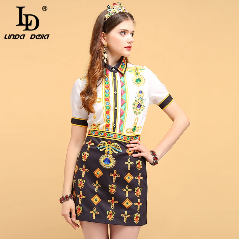 LD LINDA делла модные летние комплекты костюмы женские короткий рукав Кристалл