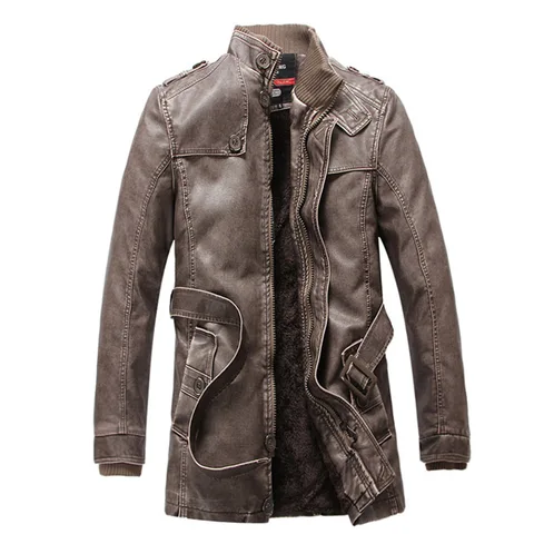 Letskeep мужская зимняя куртка, искусственная кожа, толстая, длинная, Тренч, верхняя одежда, воротник, пальто M-4XL