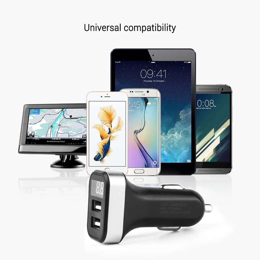 Hotnow USB Автомобильное зарядное устройство с цифровой светодиодный Дисплей 5 В 3A