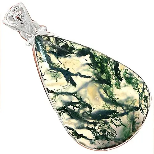 

Lovegem Genuine MOSS AGATE PENDANT 925 Sterling Silver, 55.8 mm, AP3559