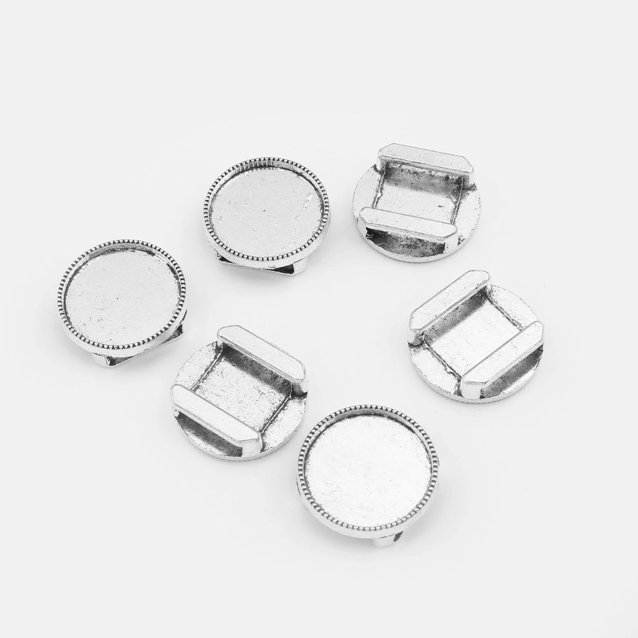 10pcs Charms Slider Beads Spacer For Flat 10x2mm Leather Cord 16mm Round Base Bezel Tray Setting Cameo Jewelry | Украшения и