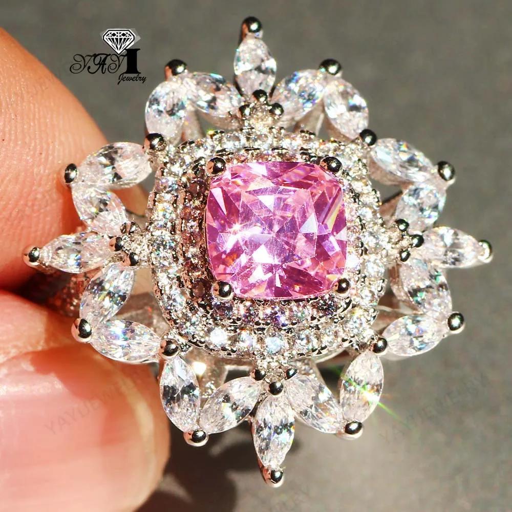 Ювелирные изделия YaYI Принцесса Cut 8 CT Розовый циркон серьги из серебра