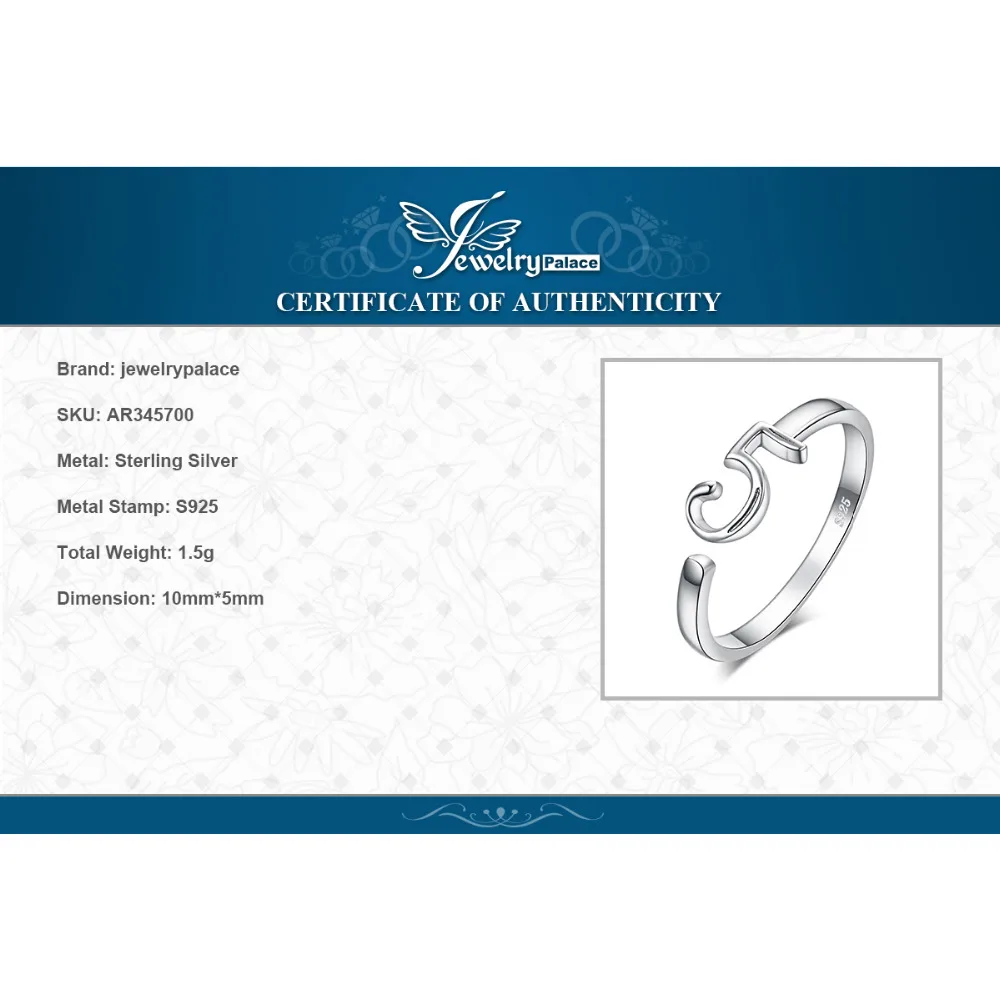 JewelryPalace счастливое число 5 рождения Юбилей регулируемое Открытое кольцо 925 пробы