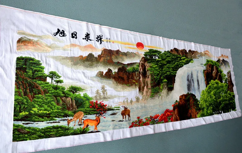 have Chinese charact Вышивка крестом готовая/вышивка крестом пейзажная живопись/машинная вышивка крестом готовая-восходящее солнце - Цвет: have Chinese charact