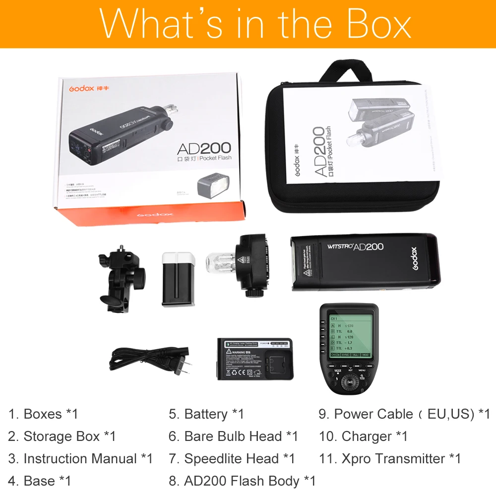 Godox AD200 200Ws GN60 HSS TTL Вспышка Встроенная 2 4G Беспроводная с Xpro C/N/F/S/O/P передатчиком для