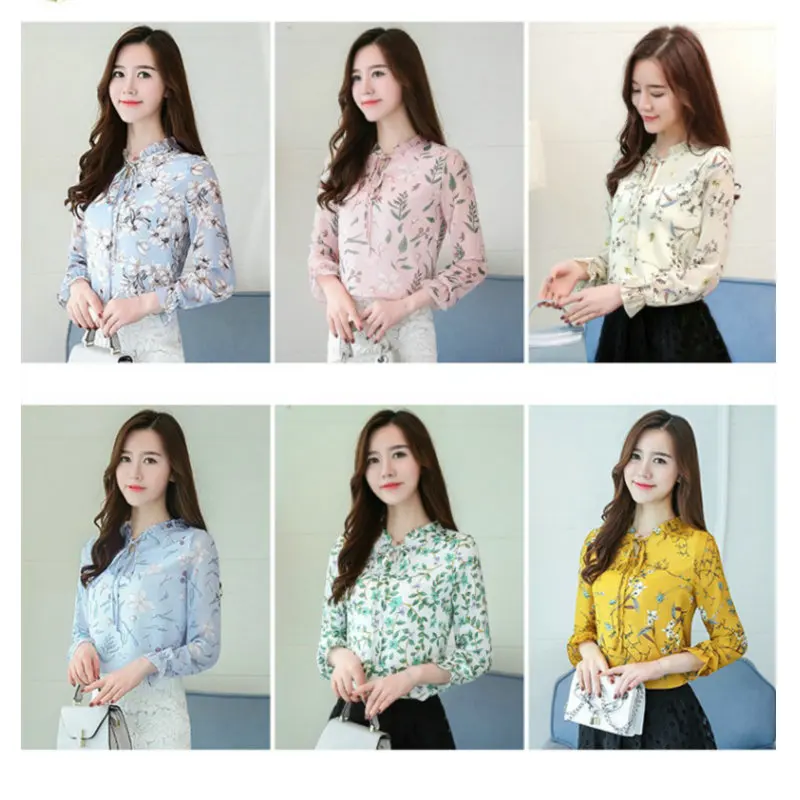 2018 New Women Autumn Tops Chiffon Blouses Shirts Ladies Floral Print Feminine Blouse Long Sleeve Blusas Femme Plus Size |