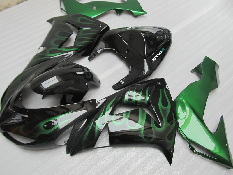 Высококачественные комплекты обтекателей для Kawasaki ZX10R 2006 2007 зеленое пламя в