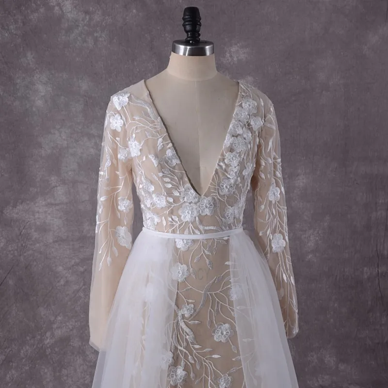 Винтажное кружевное свадебное платье русалки с длинным рукавом 2018 LORIE Robe