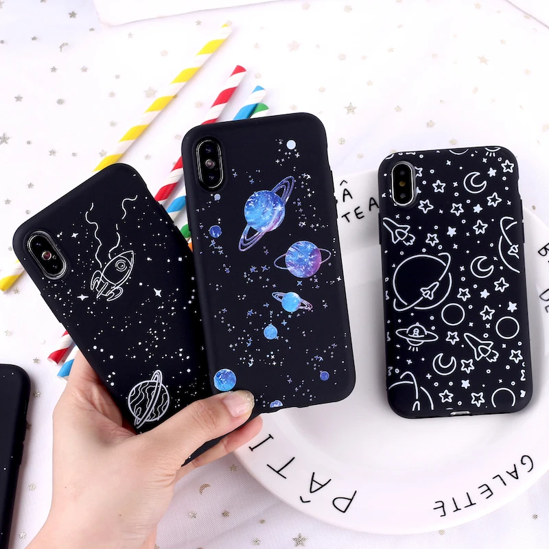 

Outer Space Planet Stars Moon Spaceship Soft Matte Silicone Matte Case Fundas For iPhone 14 14ProMax 14Plus 13Promax 13 12 11