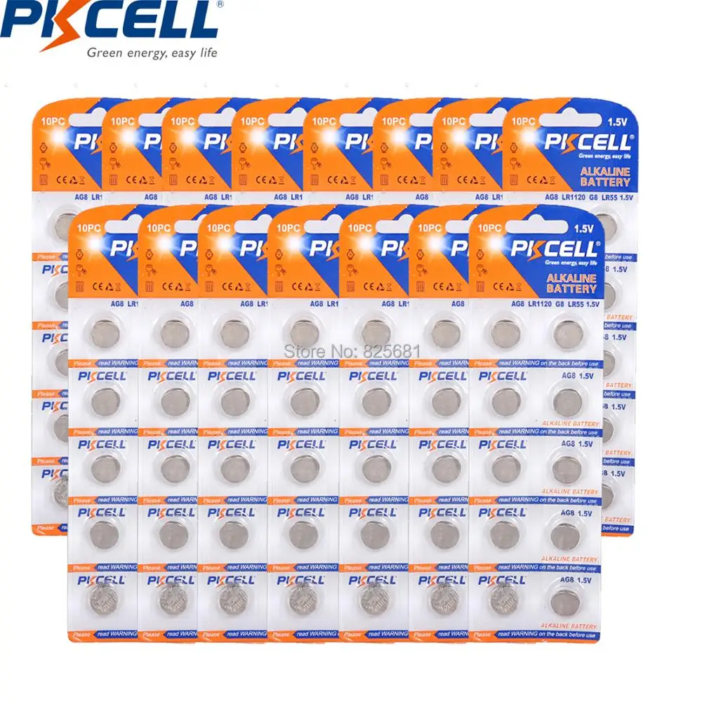

150Pcs in 15cards AG8 LR55 191 L1120 1.5V Alkaline Button Cell battery 45mAh Batteries For Watches Toys